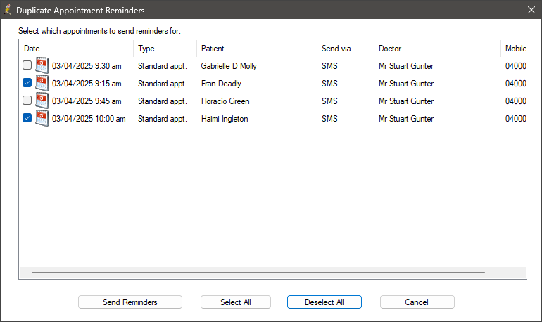 Duplicate appointment reminders