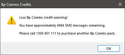 Low BpComms Credit Warning