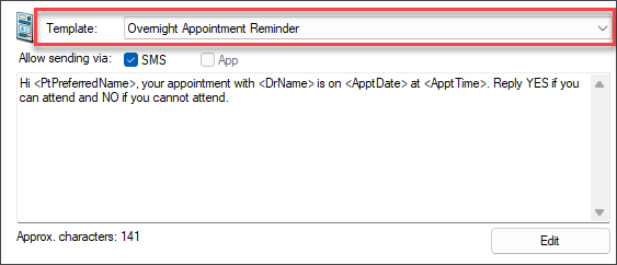 Select Appointment Reminder template