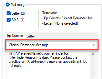 Select clinical reminder SMS template