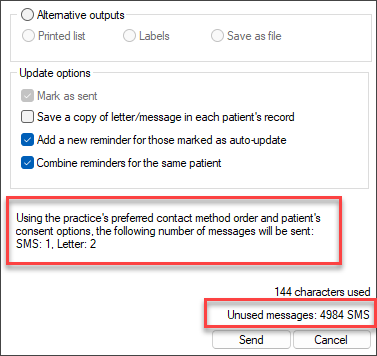 Send Reminders output
