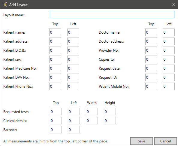 The Add imaging request layout screen.