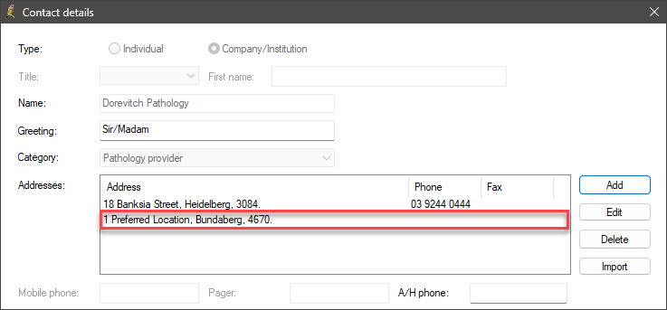 Adding preferred address details for a laboratory configured for Enhanced eOrdering