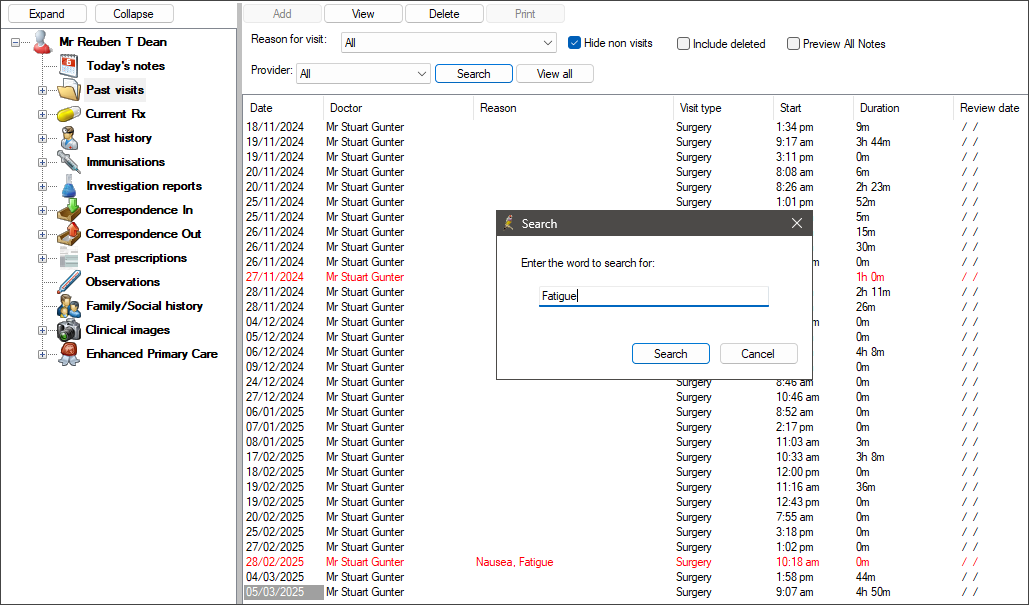 Search past history
