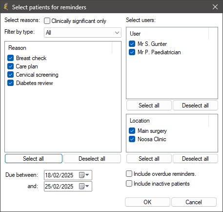 Select patients for reminders