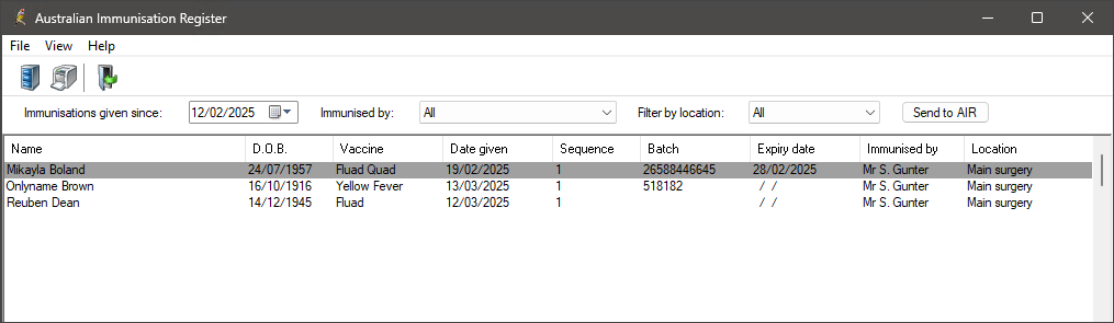 Autralian Immunisation Register Screen