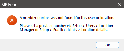 Error code: AIR-E-1029 - Information Provider number must exist and be current at the date of submission in the AIR system.