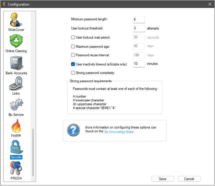 Configure password and access security
