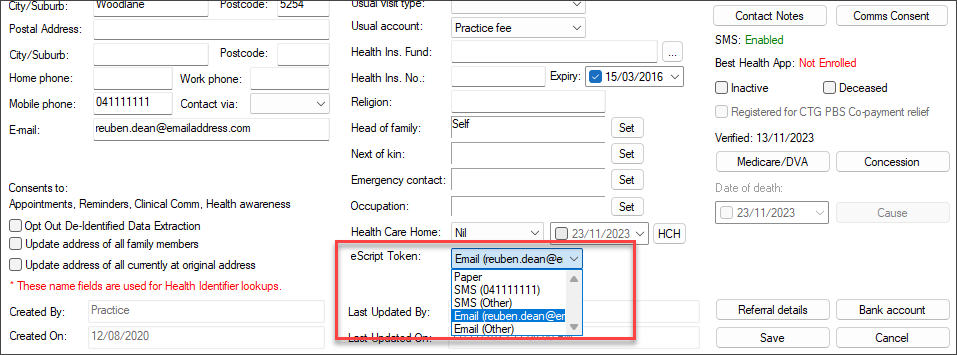 Set the patient's preferred token method