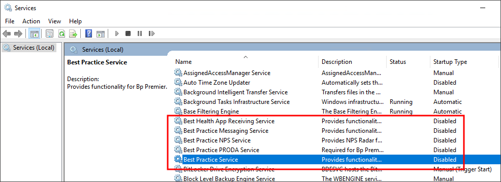 Bp Services must have a blank status column