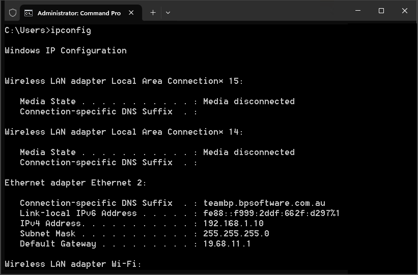 Run ipconfig