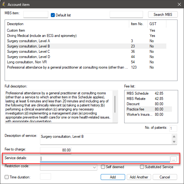 Click the ellipsis to add a service detail to an invoice item