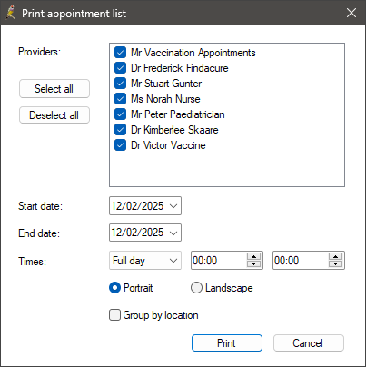 Print appointment list