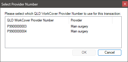 Select Provider Number for invoice