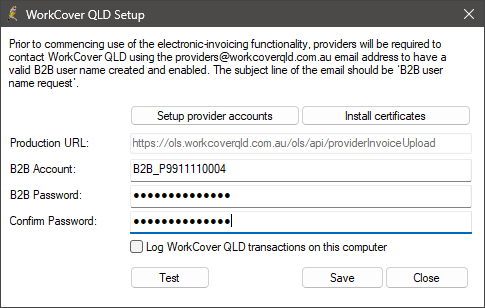 WorkCover QLD Setup screen 1