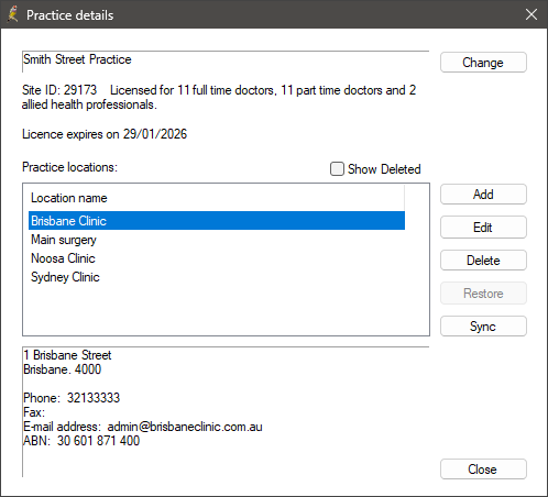 Practice Details screen