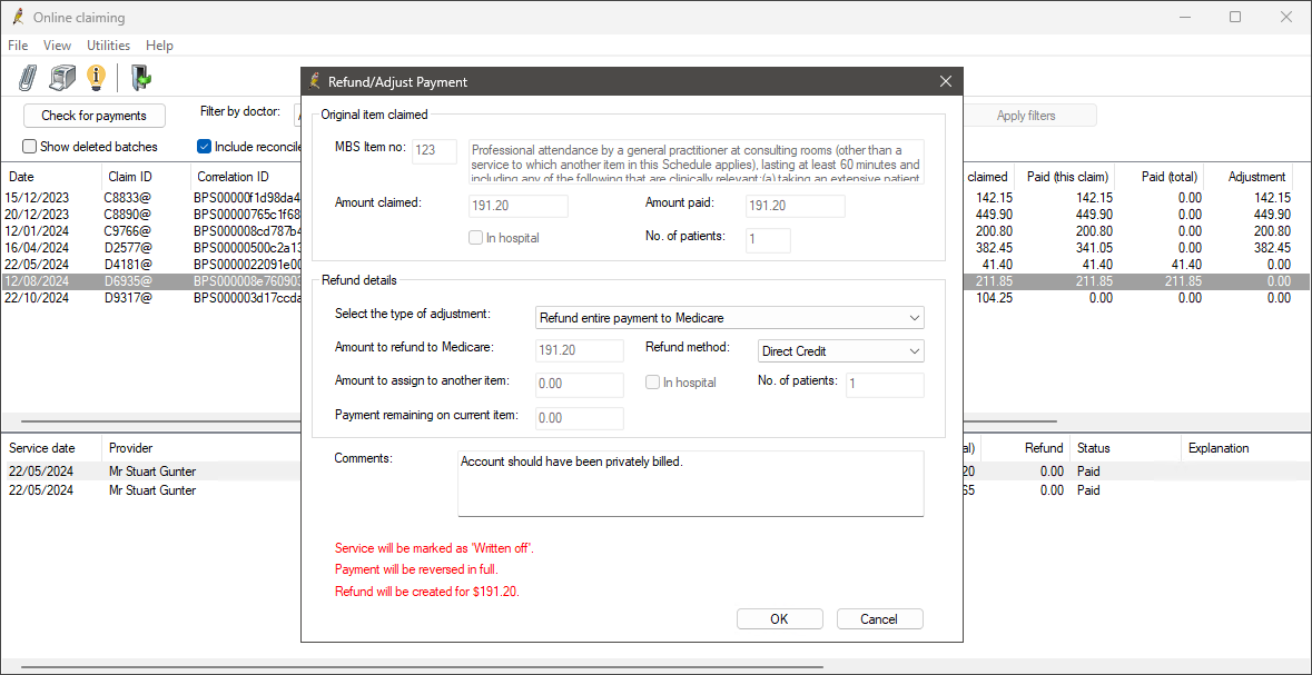 Refund or adjust Medicare Payment
