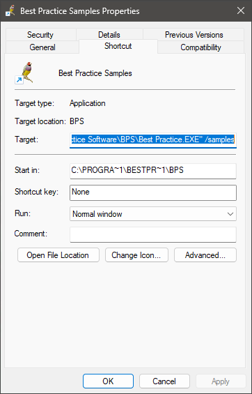 Samples database shortcut