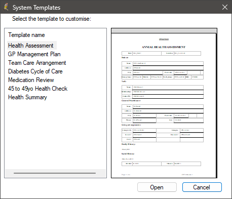 System templates list