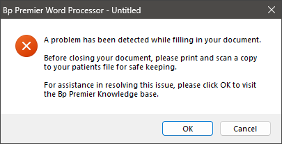 A problem has been detected while filling your template