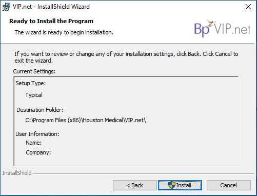 Bp VIP.net Installation Screen Bp VIP.net Installation Screen